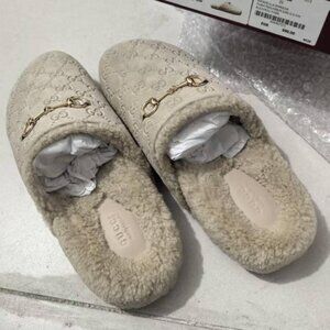 Horsebit Gucci GG Suede Shearling Mules